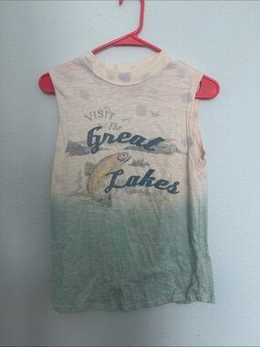 Pilcro Ombre Green to Cream Sleeveless Tee with Great Lakes Print